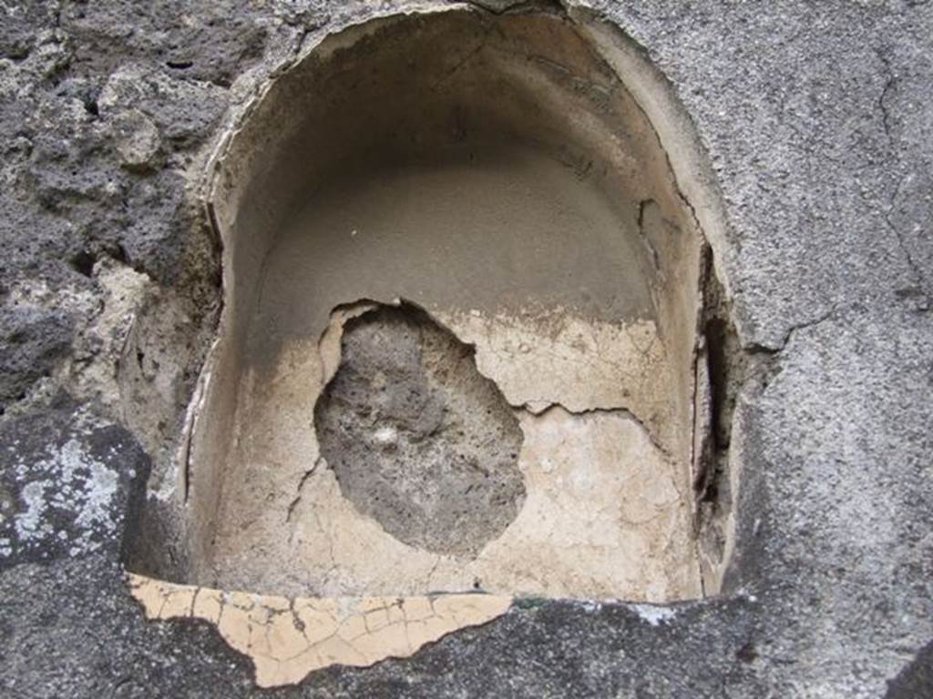 VII.4.49 Pompeii. March 2009. Niche in east wall, its inside coated with white stucco.
