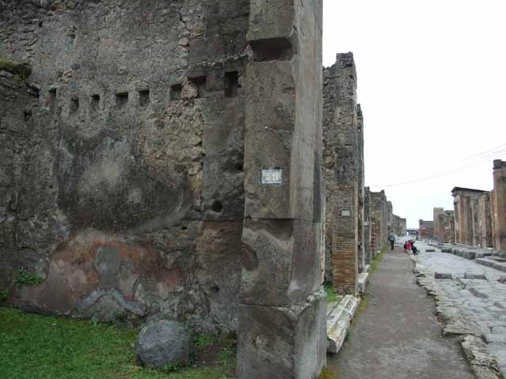 VII.4.49 Pompeii. May 2010. West wall. Looking west along Via della Fortuna.