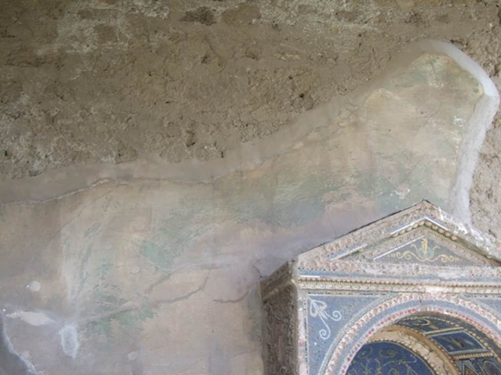 VII.4.56 Pompeii. March 2009. Garde area. South wall. Remains of garden painting on east side of fountain.