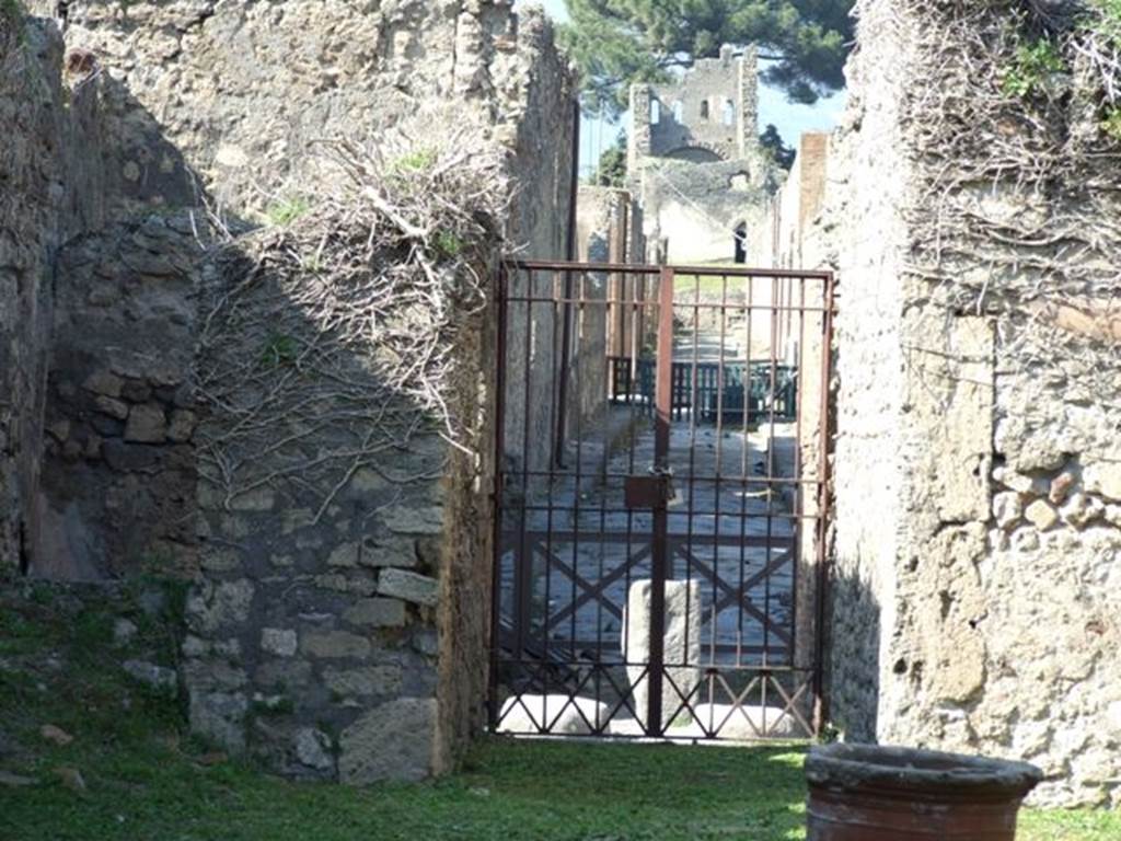 VII.4.56 Pompeii. March 2009. Looking north from entrance, across Via della Fortuna, along Vicolo del Labirinto, to Tower X.