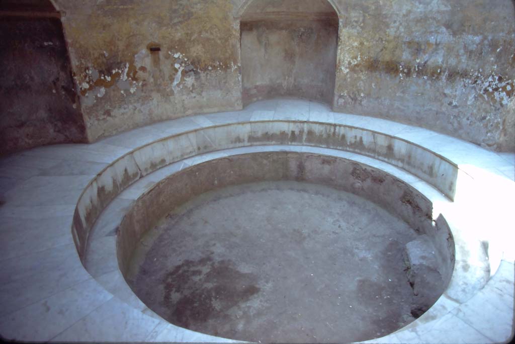 VII.5.24 Pompeii. July 1980. Looking across towards the niche on south-west side.
Photo courtesy of Rick Bauer, from Dr George Fay’s slides collection.