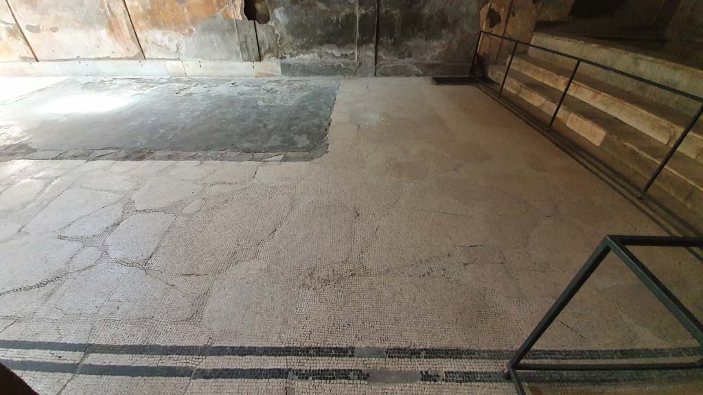 VII.5.24 Pompeii. August 2021. Caldarium (39), looking west across mosaic flooring.
Foto Annette Haug, ERC Grant 681269 DÉCOR.