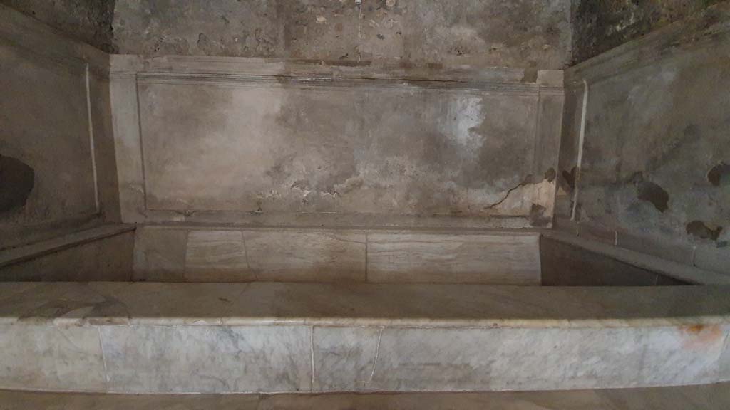 VII.5.24 Pompeii. August 2021. Caldarium (39), looking towards north wall behind hot bath (42).
Foto Annette Haug, ERC Grant 681269 DÉCOR.