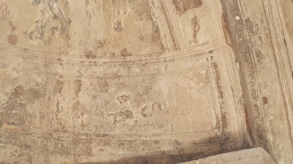 VII.5.24 Pompeii. August 2021. Caldarium (39), detail of stucco on west side of basin alcove.
Foto Annette Haug, ERC Grant 681269 DÉCOR.