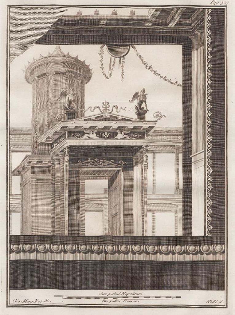 VII.6.28 Pompeii. Found in Civita, 1st April 1762. Architecture with sphinxes.
Now in Naples Archaeological Museum. Inventory number 8572.
See Antichit� di Ercolano: Tomo Quarto: Le Pitture 4, 1765, 66, 329.
