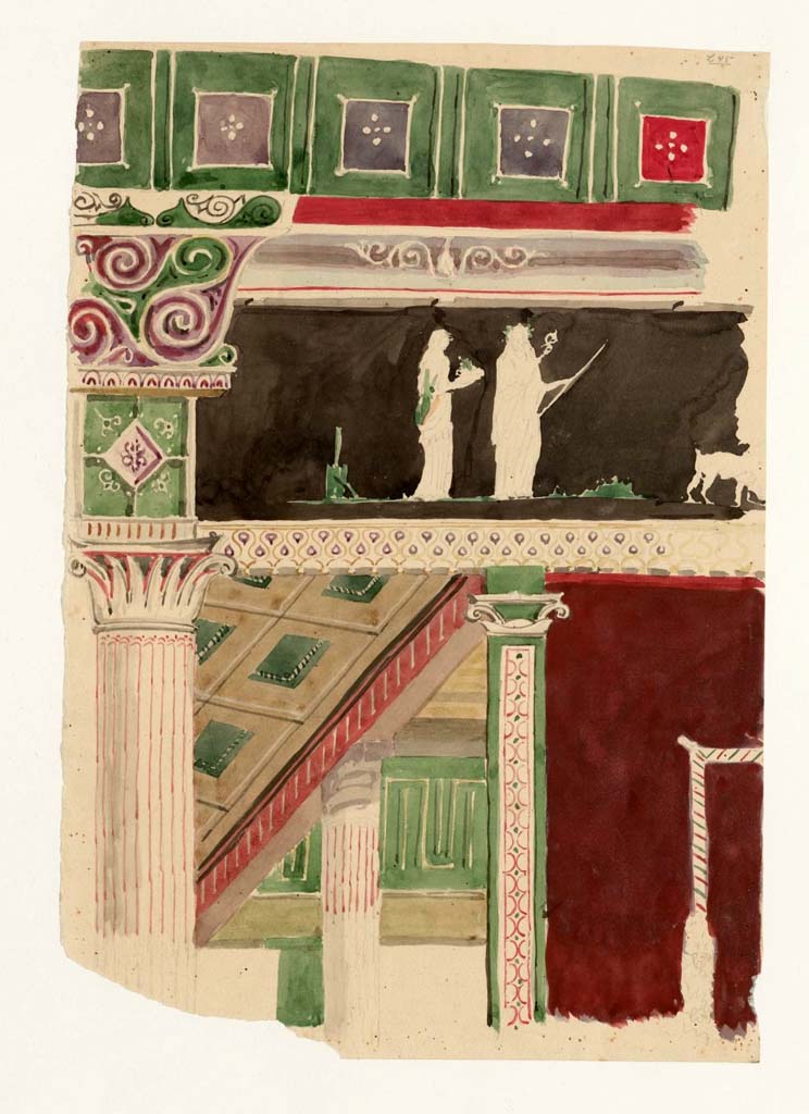 VII.6.28 Pompeii. Painting by Gottlieb Bindesb�ll (1800-1856) of architecture and sacrificial scenes.
Photo �Danmarks Kunstbibliotek inv no ark_16109.
