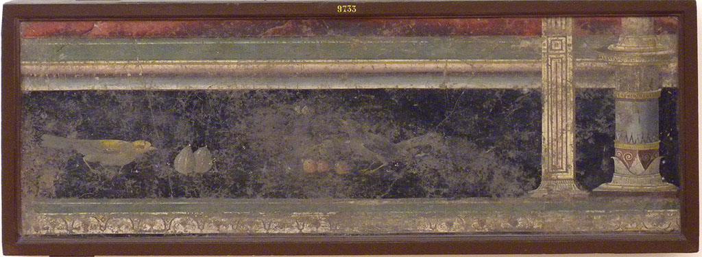VII.6.28 Pompeii. Found on 30th April 1762. Painting of bird eating figs and a bird eating fruit from a branch. 
Now in Naples Archaeological Museum. Inventory number 9733.
See Antichit� di Ercolano: Tomo Quarto: Le Pitture 4, 1765, 25, 123.
See Helbig, W., 1868. Wandgem�lde der vom Vesuv versch�tteten St�dte Campaniens. Leipzig: Breitkopf und H�rtel, (1620).

