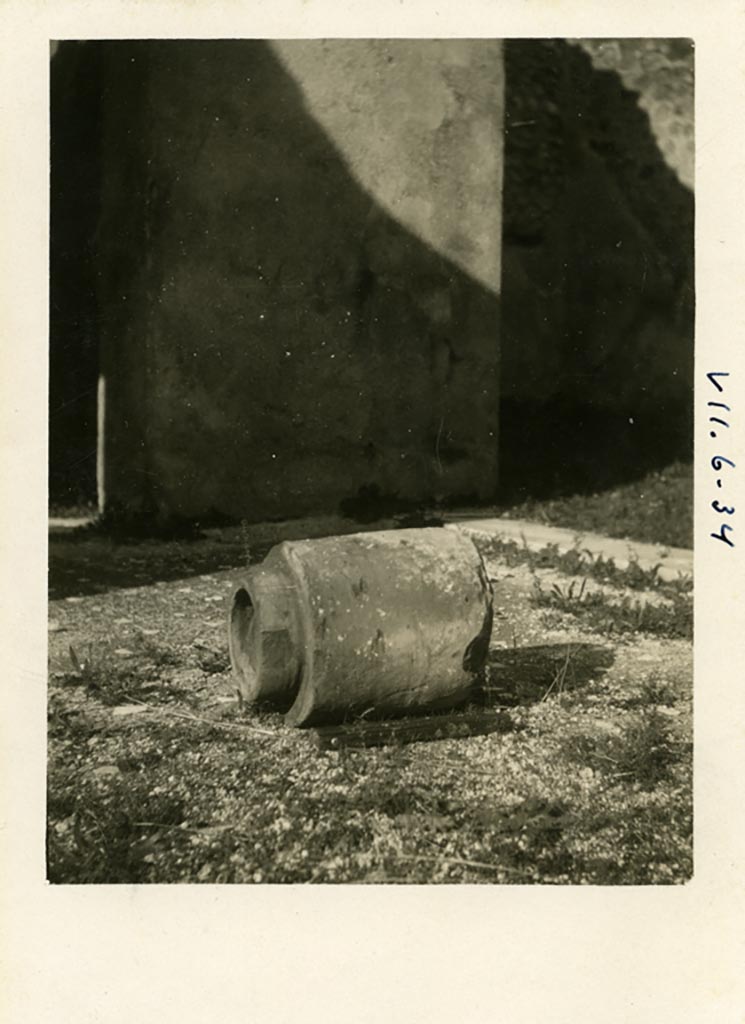Mystery photo – Warsher numbered this as being from VII.6.34.
We hope it may be from – VII.6.30 Pompeii.
We are thinking it may be from the north-east corner of room 33, the atrium, with doorway to room 38, on left, and into room 41 on right.
The flooring looks very similar to that in the photo two above this one, another mystery photo.
Pre-1937-39. Photo courtesy of American Academy in Rome, Photographic Archive. Warsher collection no. 1071.
If anyone can confirm or refute this location, we would be pleased to hear from you.