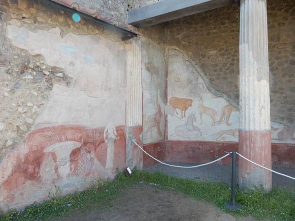 VII.7.10 Pompeii. May 2018. Looking towards west wall, north-west corner and north wall of peristyle. Photo courtesy of Buzz Ferebee.