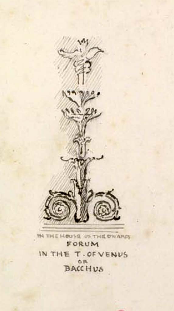 VII.7.32 Pompeii. Between 1819 and 1832, drawing by W. Gell of decoration.
See Gell, W. Pompeii unpublished [Dessins de l'édition de 1832 donnant le résultat des fouilles post 1819 (?)] vol II.
Bibliothèque de l'Institut National d'Histoire de l'Art, collections Jacques Doucet, Identifiant numérique Num MS180 (2), pl. 60.
See book in INHA Use Etalab Licence Ouverte

