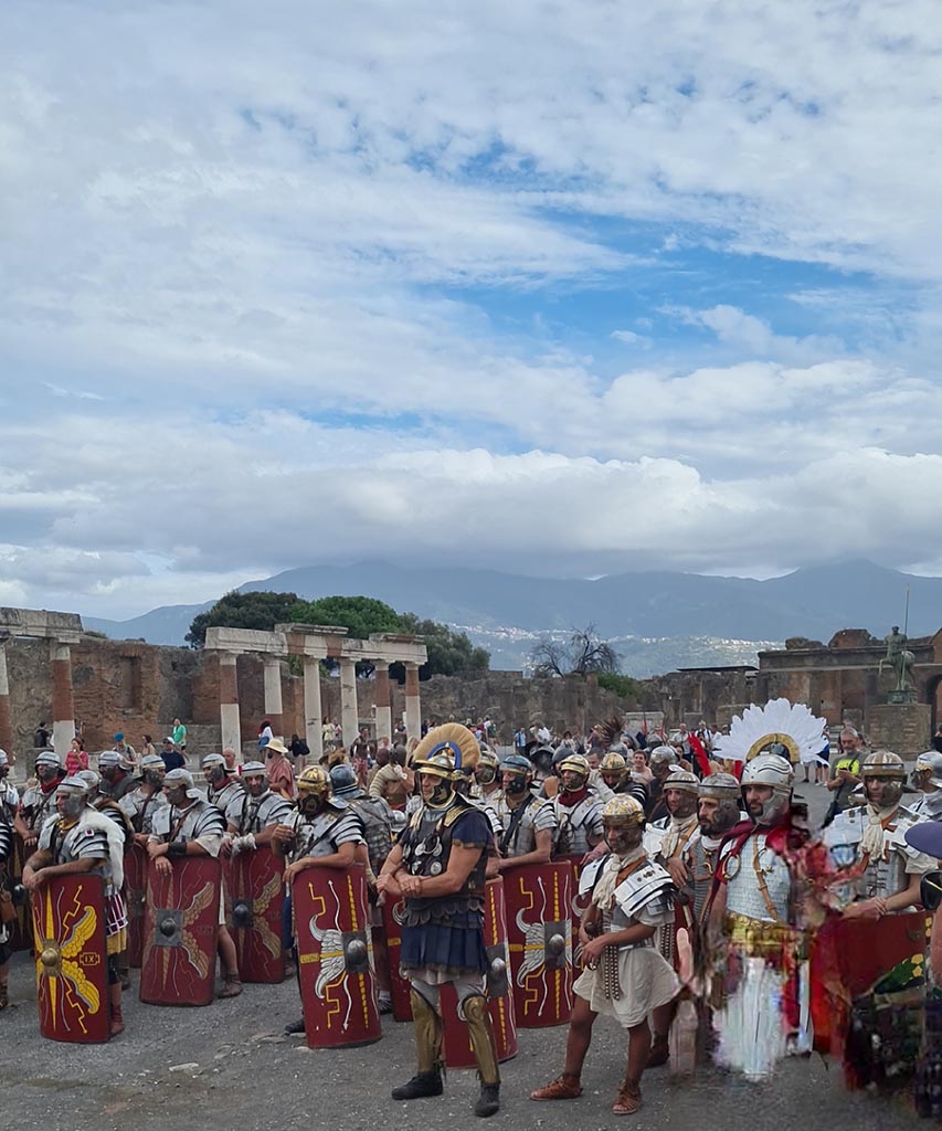 VII.8 Pompeii. 28th September 2024.
Looking south-east across Forum, during “Ludi Pompeiani” event. Photo courtesy of Giuseppe Ciaramella.