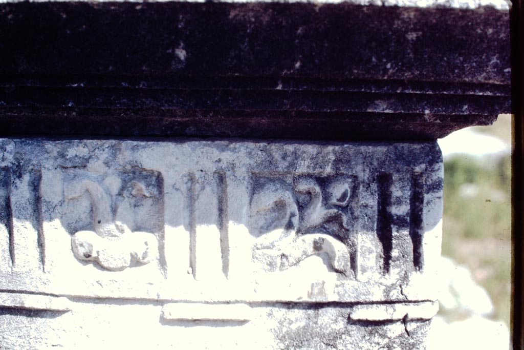 VII.8 Pompeii Forum. 1968.
Looking north to south side of upper decoration on pedestal base for statue. Photo by Stanley A. Jashemski.
Source: The Wilhelmina and Stanley A. Jashemski archive in the University of Maryland Library, Special Collections (See collection page) and made available under the Creative Commons Attribution-Non-Commercial License v.4. See Licence and use details.
J68f0995