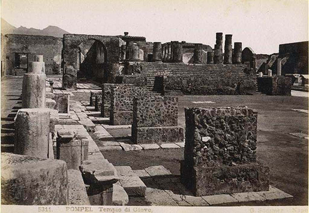 VII.8 Pompeii Forum.
19th century photo numbered 5311 by G Sommer of west side with pedestal bases for statues of distinguished citizens. Photo courtesy of Rick Bauer.