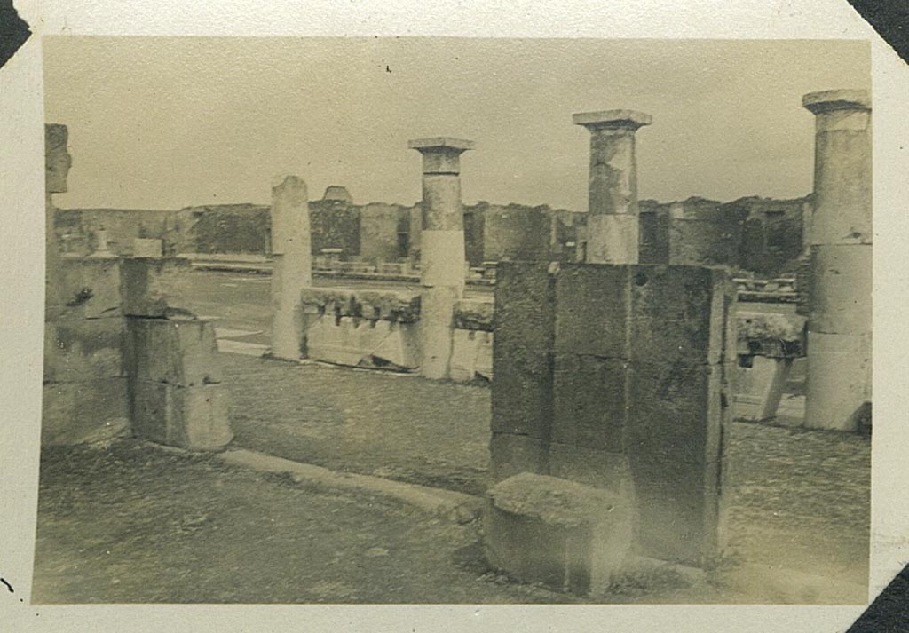 VII.8 Pompeii Forum. 29th March 1922.
Looking north-east from the Basilica towards the west side of the Forum. Photo courtesy of Rick Bauer.
