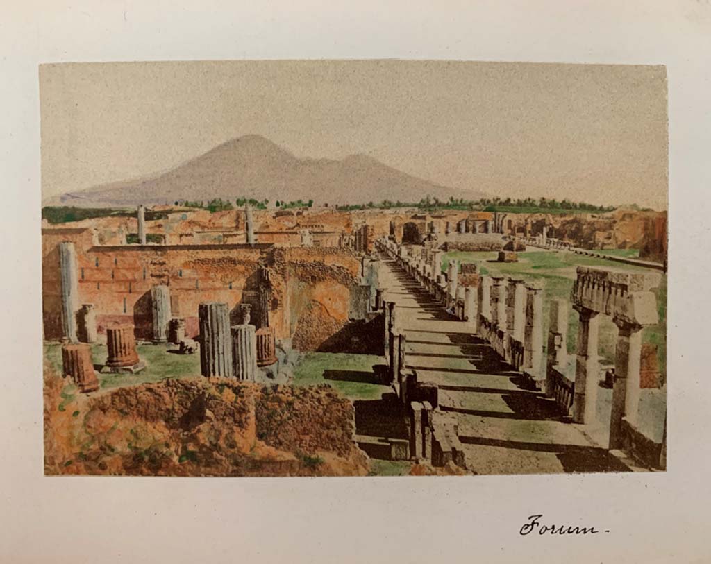 VII.8 Pompeii. A coloured album by M. Amodio, dated c.1880. Looking north along west side, from south-west corner.
Photo courtesy of Rick Bauer.