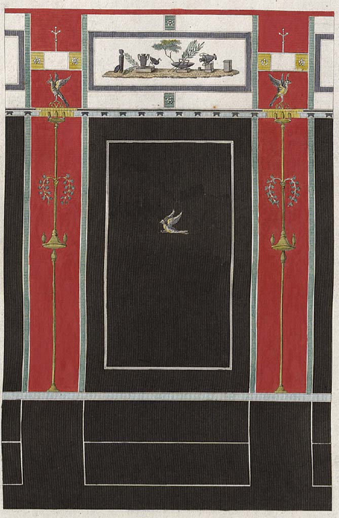 VII.9.1/67 Pompeii.
Painting of wall on east side of steps in Eumachia’s building (aka The Chalcidicum).
See Mazois, F., 1829. Les Ruines de Pompei : Troisième Partie. Paris : Didot Frères, pl. XXVI.