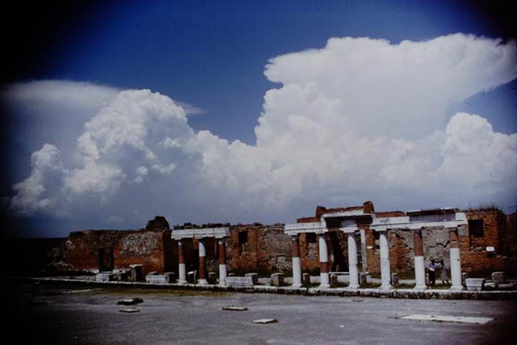 VII.9.1 Pompeii. 1964. Looking towards the east side of the Forum. Photo by Stanley A. Jashemski.
Source: The Wilhelmina and Stanley A. Jashemski archive in the University of Maryland Library, Special Collections (See collection page) and made available under the Creative Commons Attribution-Non Commercial License v.4. See Licence and use details.
J64f1220