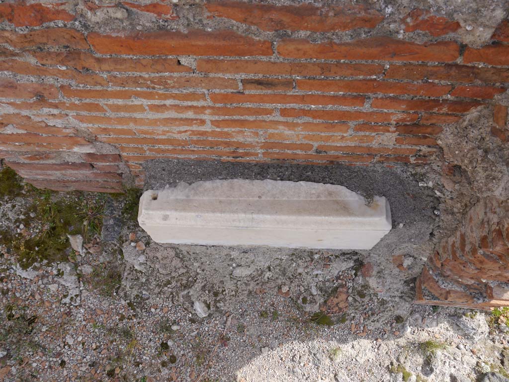 VII.9.2 Pompeii. March 2019. Marble against west wall on south side of doorway to cella.
Foto Anne Kleineberg, ERC Grant 681269 DÉCOR.