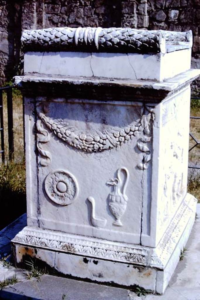 VII.9.2 Pompeii. 1966. North side of altar. Photo by Stanley A. Jashemski.
Source: The Wilhelmina and Stanley A. Jashemski archive in the University of Maryland Library, Special Collections (See collection page) and made available under the Creative Commons Attribution-Non Commercial License v.4. See Licence and use details.
J66f0243