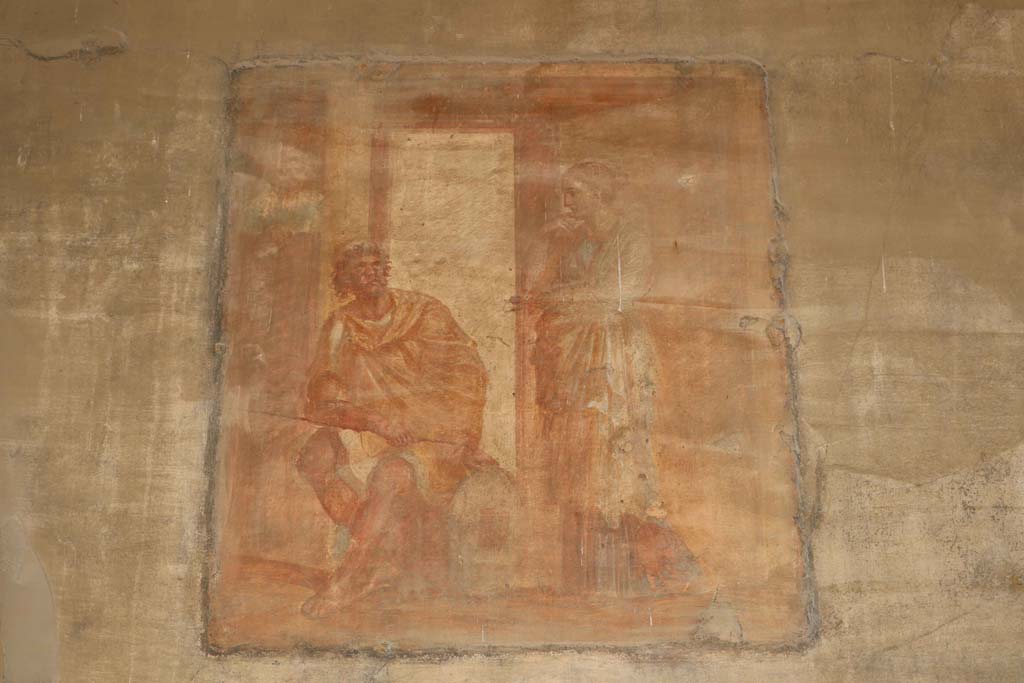 VII.9.7 and VII.9.8 Pompeii. Macellum. December 2018.
Wall painting of Ulysses relating his adventures to Penelope, from north wall. Photo courtesy of Aude Durand.