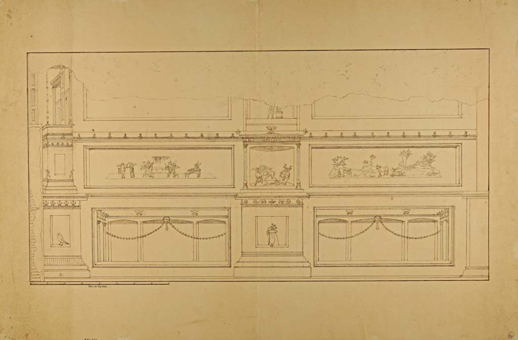 VII.9.7/8 Pompeii. Drawing by Francesco Morelli, c.1823, of lower walls and predella of which, today, nothing seems to be still visible.
Now in Naples Archaeological Museum. Inventory number ADS 731.
Photo © ICCD. http://www.catalogo.beniculturali.it
Utilizzabili alle condizioni della licenza Attribuzione - Non commerciale - Condividi allo stesso modo 2.5 Italia (CC BY-NC-SA 2.5 IT)