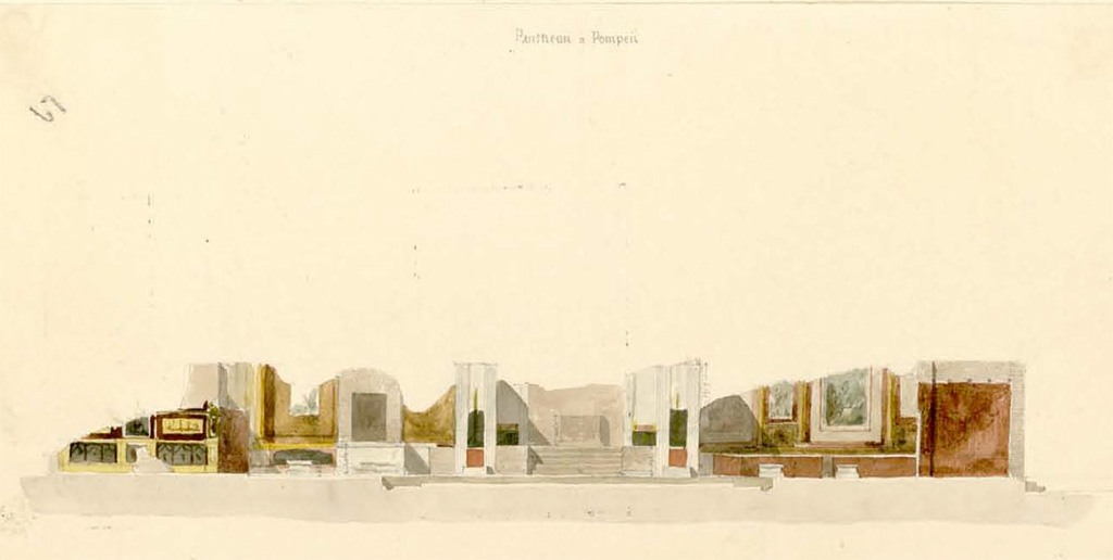 VII.9.7 and VII.9.8 Pompeii. 1826. Watercolour sketch by Pierre-Achille Poirot, looking towards east side of Macellum.
See Poirot, P. A., 1826. Carnets de dessins de Pierre-Achille Poirot. Tome 2 : Pompeia, pl. 62.
See Book on INHA Document placé sous « Licence Ouverte / Open Licence » Etalab