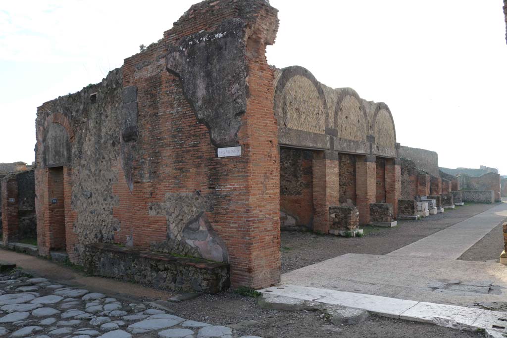 VII.9.12, Pompeii. December 2018.
Looking south from junction of Forum, on right, with Via degli Augustali, on left. Photo courtesy of Aude Durand.