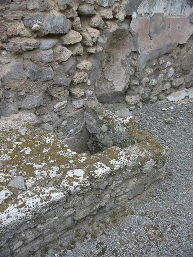 VII.9.28 Pompeii. May 2003. Water basin at the rear of the masonry counter near the east wall. Photo courtesy of Nicolas Monteix.