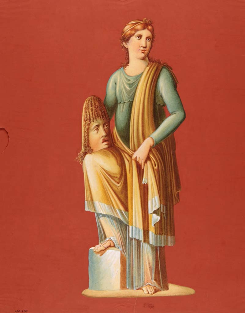 VII.10.3 Pompeii. Anonymous painting of Melpomene, from the east end of the south wall of tablinum.
See Helbig, W., 1868. Wandgemälde der vom Vesuv verschütteten Städte Campaniens. Leipzig: Breitkopf und Härtel. (874).
Now in Naples Archaeological Museum. Inventory number ADS 737.
Photo © ICCD. http://www.catalogo.beniculturali.it
Utilizzabili alle condizioni della licenza Attribuzione - Non commerciale - Condividi allo stesso modo 2.5 Italia (CC BY-NC-SA 2.5 IT)