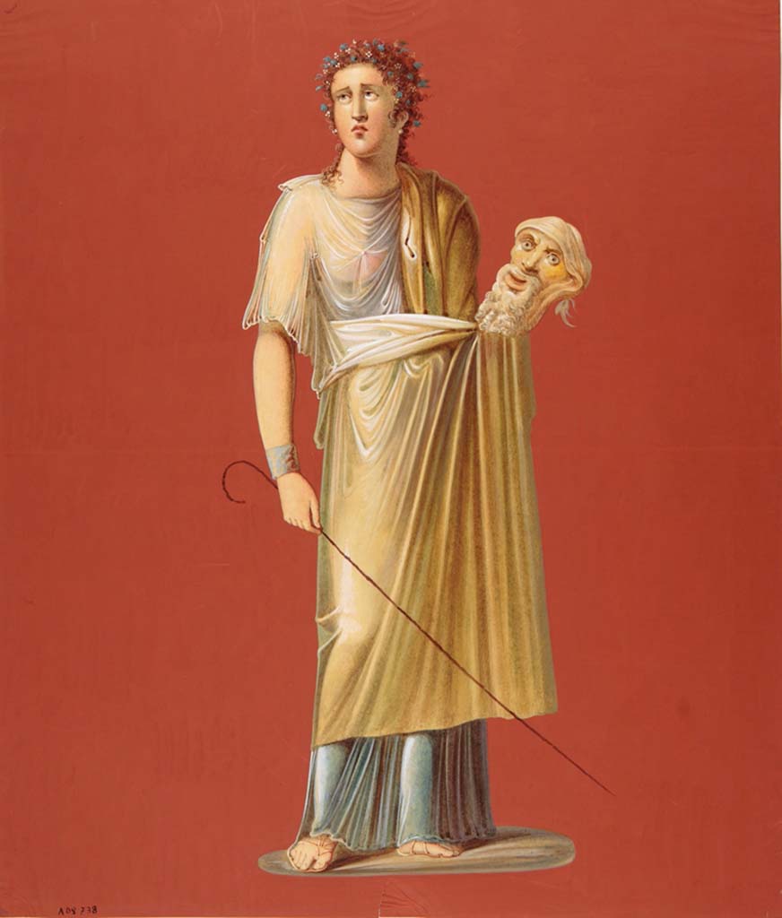 VII.10.3 Pompeii. Anonymous painting of Thalia on the west end of the south wall of tablinum.
See Helbig, W., 1868. Wandgemälde der vom Vesuv verschütteten Städte Campaniens. Leipzig: Breitkopf und Härtel. (881).
Now in Naples Archaeological Museum. Inventory number ADS 738.
Photo © ICCD. http://www.catalogo.beniculturali.it
Utilizzabili alle condizioni della licenza Attribuzione - Non commerciale - Condividi allo stesso modo 2.5 Italia (CC BY-NC-SA 2.5 IT)