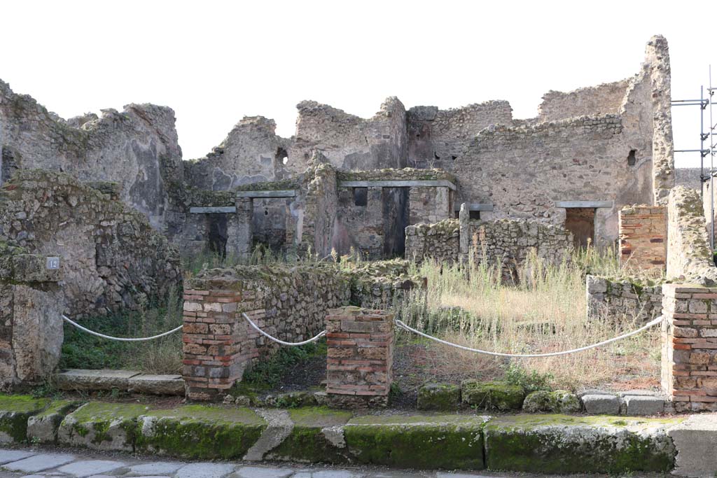 VII.10.12, Pompeii, on left. December 2018. Looking west to entrance doorways. Photo courtesy of Aude Durand.