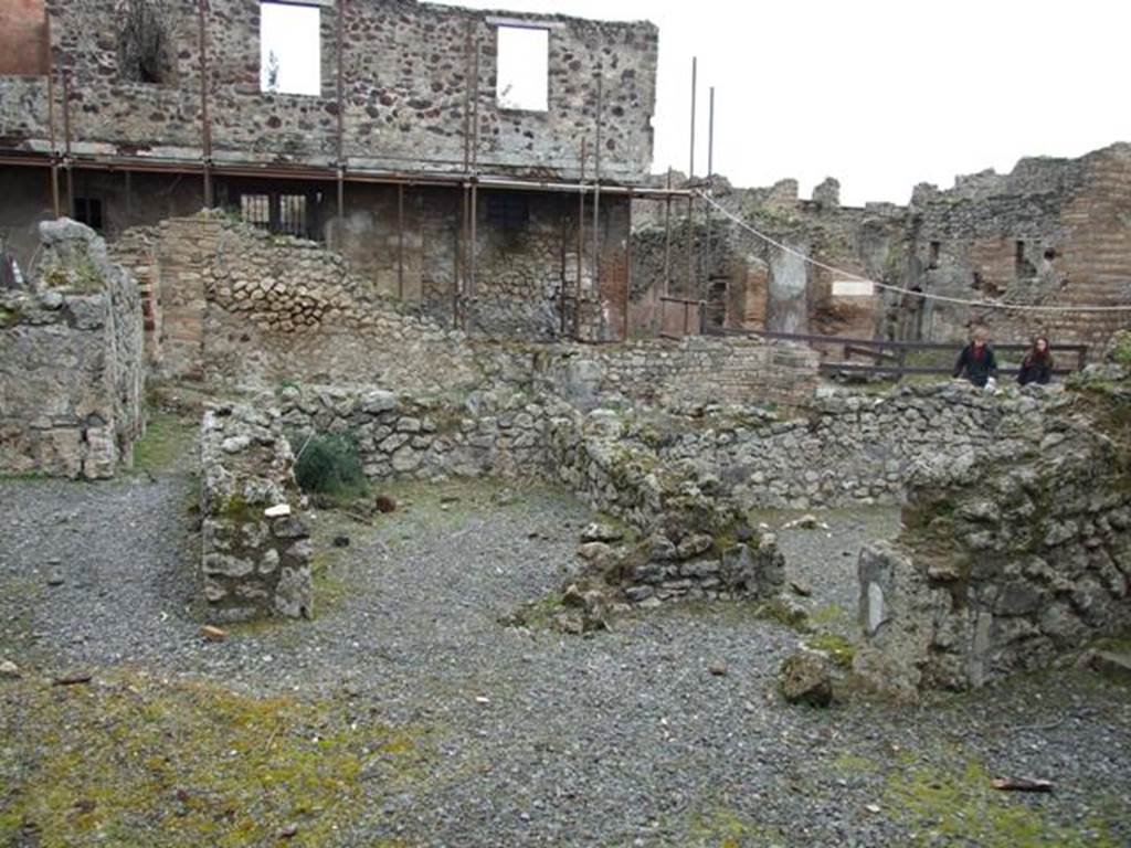 VII.10.12 Pompeii. March 2009. Looking north across a Cubiculum from the atrium. VII.10.10 and House of Hanging Balcony are in the background.
