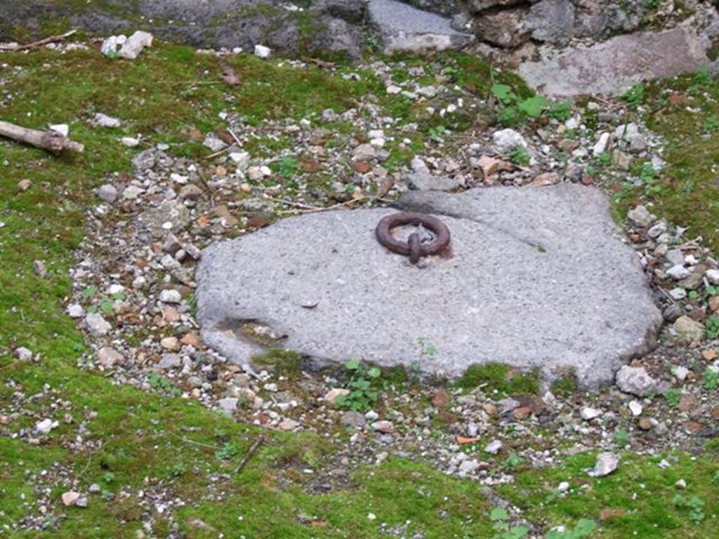 VII.10.13 Pompeii. Officina lanifricaria. December 2007. Stone with metal ring.