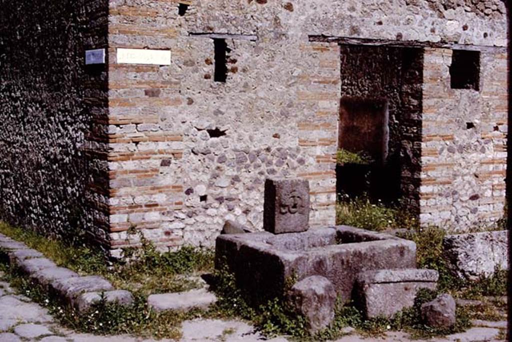 VII.11.5 Pompeii, 1978. Looking south-east to doorway on corner of Vicolo del Balcone Pensile (on left) and Vicolo della Maschera (on right). Photo by Stanley A. Jashemski.
Source: The Wilhelmina and Stanley A. Jashemski archive in the University of Maryland Library, Special Collections (See collection page) and made available under the Creative Commons Attribution-Non Commercial License v.4. See Licence and use details. J78f0100