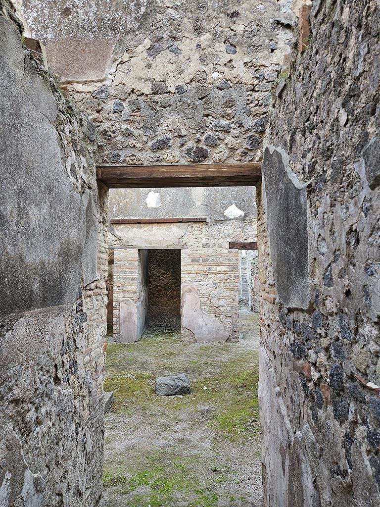 VII.11.11 Pompeii. November 2024.
Detail from upper walls in entrance corridor, looking south. Photo courtesy of Annette Haug.