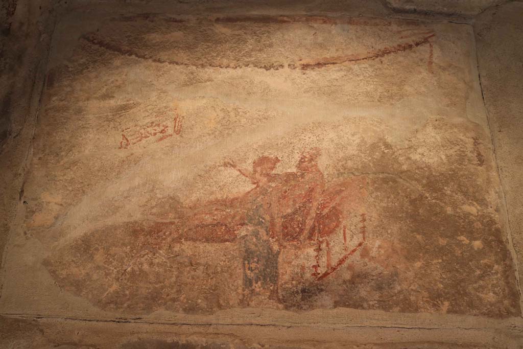 VII.12.18 Pompeii. December 2018. Erotic wall painting on frieze. Photo courtesy of Aude Durand.