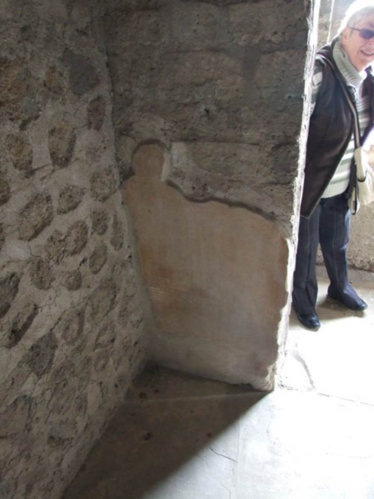 VII.12.20 Pompeii. March 2009. Remains of painted plaster in north east corner of Room 3.