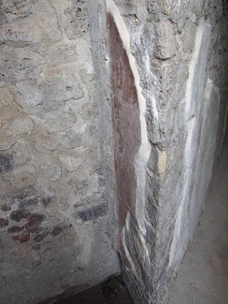 VII.12.20 Pompeii. March 2009. Remains of painted plaster at side of doorway to Room 5.