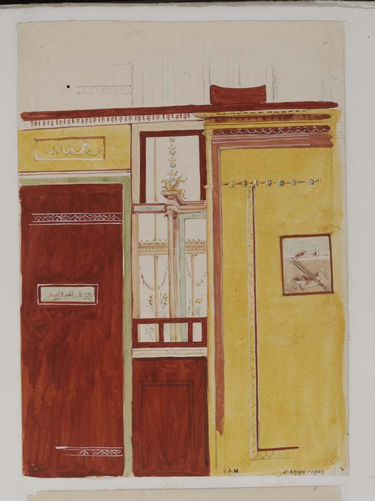 VII.14.5 Pompeii. c.1840.
Painting by James William Wild of part of wall in Room 3, either north or south wall?
Photo © Victoria and Albert Museum, inventory number E.3995-1938.