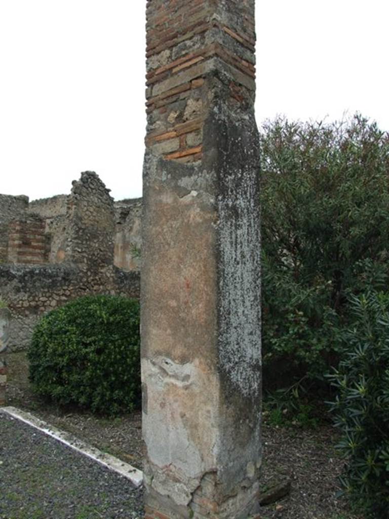 VII.14.5 Pompeii. March 2009. Room 11. Peristyle garden area. East end. Looking north. One of three pillars that supported the Portico.