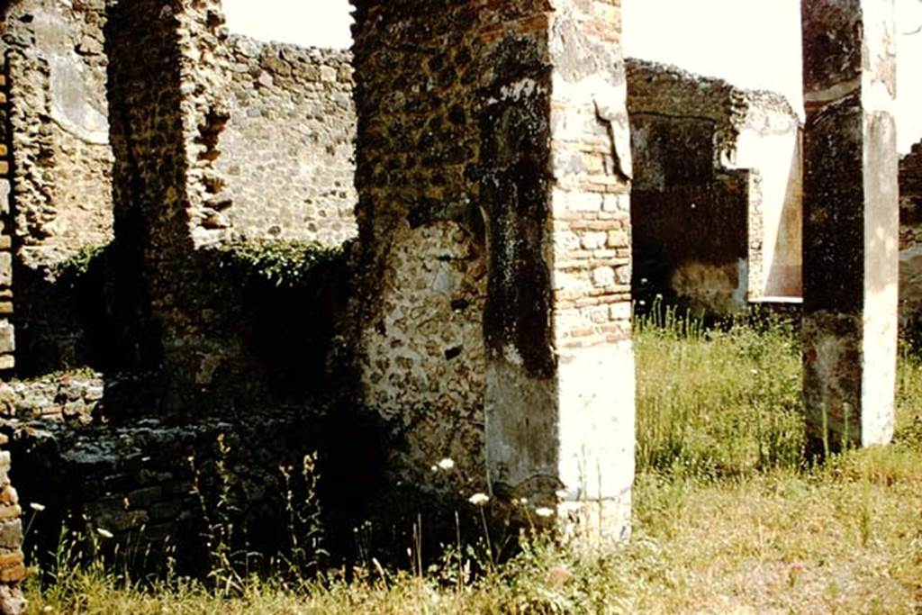 VII.14.5 Pompeii. 1959. Room 11, looking north-east across peristyle garden area towards the east wall with window to room 10. Photo by Stanley A. Jashemski.
Source: The Wilhelmina and Stanley A. Jashemski archive in the University of Maryland Library, Special Collections (See collection page) and made available under the Creative Commons Attribution-Non Commercial License v.4. See Licence and use details.
J59f0378