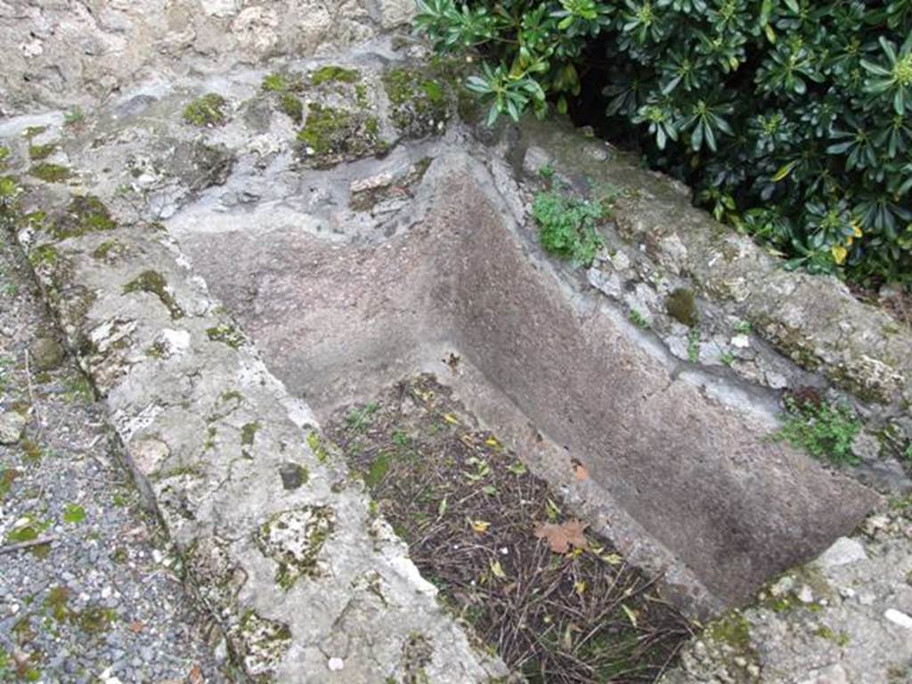 VII.14.5 Pompeii. March 2009. Room 11. Peristyle garden area. Detail of basin at west end.