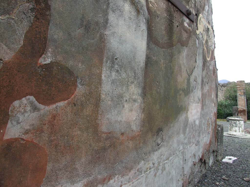 VII.14.5 Pompeii. March 2009. West wall of fauces, or entrance corridor.
According to Breton, when excavated the entrance corridor was richly decorated although the paintings had suffered greatly.
See Breton, Ernest. 1870. Pompeia, Guide de visite a Pompei, 3rd ed. Paris, Guerin.
