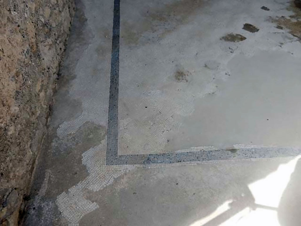 VII.15.2 Pompeii. May 2018. Black and white mosaic flooring from south-east corner. Photo courtesy of Buzz Ferebee.