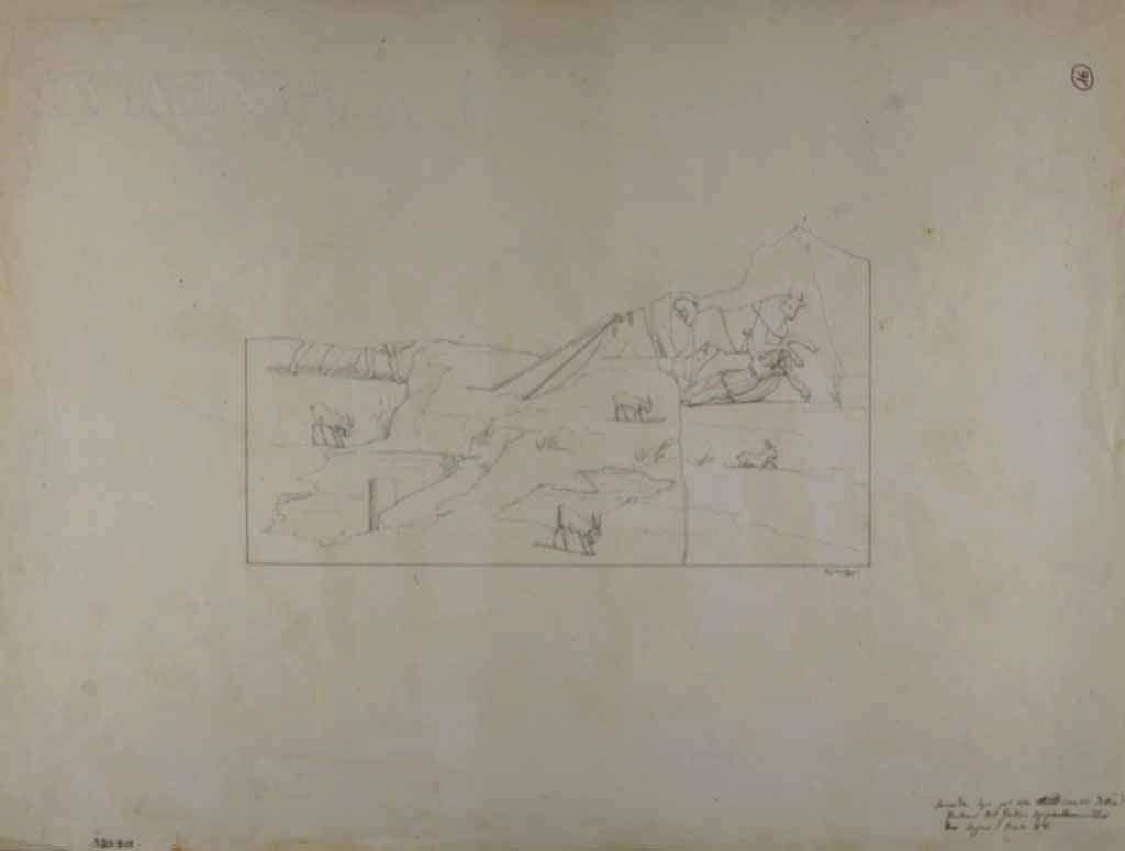 VII.15.2 Pompeii. Drawing by Geremia Discanno, of painting of the Punishment of Dirce, from east wall of apodyterium/exedra.
Only the lower half of the painting was preserved.
See Sogliano, A., 1879. Le pitture murali campane scoverte negli anni 1867-79. Napoli: Giannini, p.84, no.503.
Now in Naples Archaeological Museum. Inventory number ADS 801.
Photo © ICCD. http://www.catalogo.beniculturali.it
Utilizzabili alle condizioni della licenza Attribuzione - Non commerciale - Condividi allo stesso modo 2.5 Italia (CC BY-NC-SA 2.5 IT)