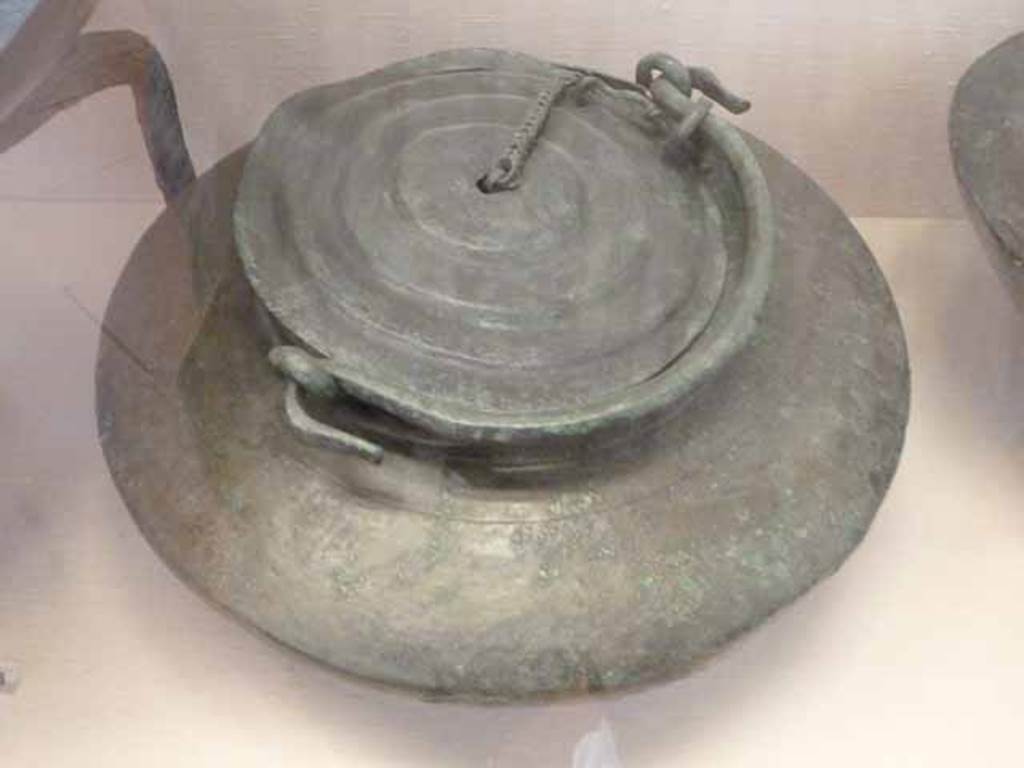 Caldaia (covered kettle) found in VII.15.3. May 2010. Now in Naples Archaeological Museum. Inventory number 118172.