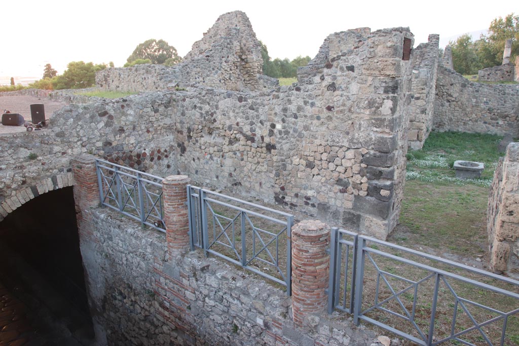 VII.16.1 Pompeii. October 2023.
Looking north-west from Temple of Venus towards entrance doorway, on right. Photo courtesy of Klaus Heese.