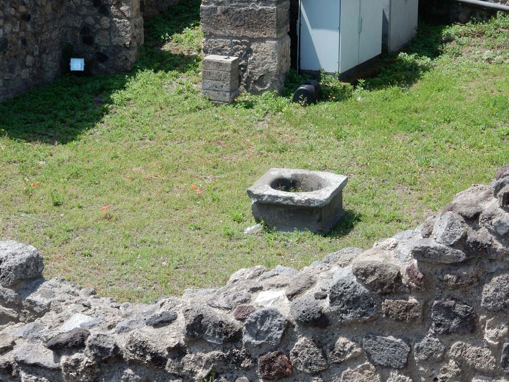 VII.16.1 Pompeii. June 2019. Looking south-west across atrium, with cistern-mouth.
In the upper left is the doorway to a cubiculum on the left of the entrance doorway. Photo courtesy of Buzz Ferebee.