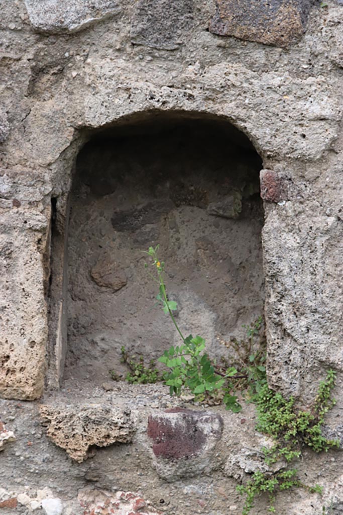 VII.16.7 Pompeii. May 2024.
Detail of niche at north end of west wall. Photo courtesy of Klaus Heese.