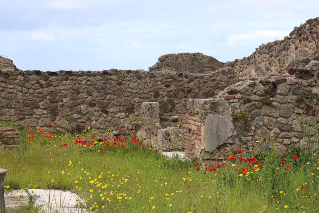 VII.16.10 Pompeii. May 2024.
Looking west along north side of atrium towards oecus in north-west corner of atrium. Photo courtesy of Klaus Heese.
